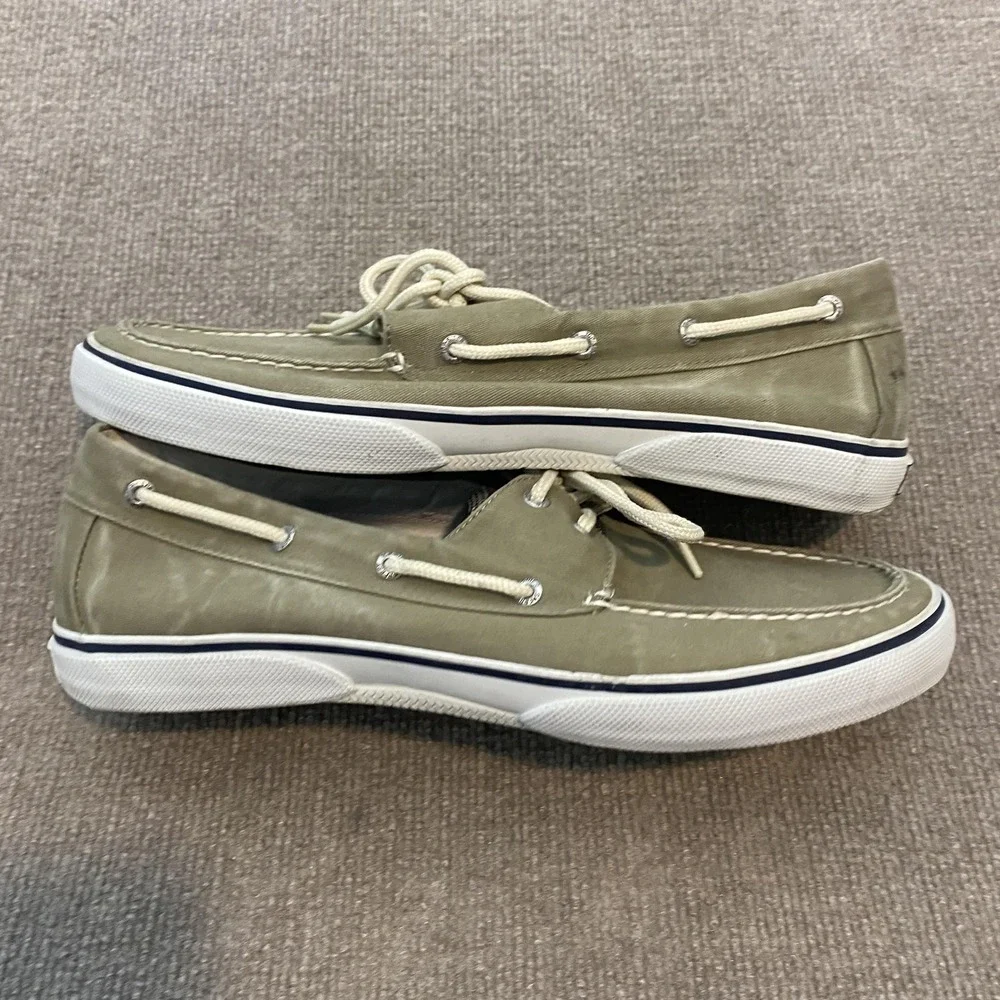 Sperry Top-Sider Boat Shoes Mens Size 13 Green Canvas Casual Deck Non-Slip